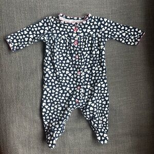 Heart Patterned Navy and White Baby Sleeper